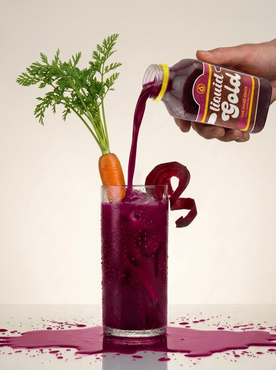 The Hard Knox cold-pressed beet carrot pear ginger red juice bottle — Liquid Gold Juice Vault Petaluma CA