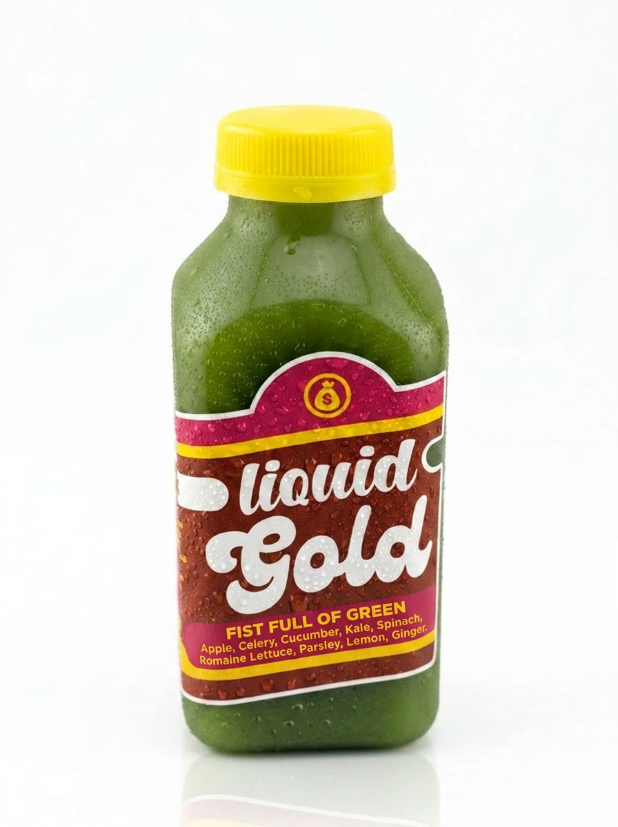 Fist Full of Green cold-pressed detox juice bottle with kale spinach celery parsley — Liquid Gold Juice Vault Petaluma CA